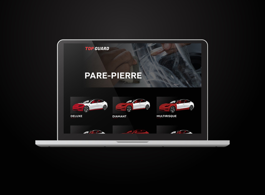 HCapture d'écran du site web de Top Guard avec des exemples de protection sur des voitures